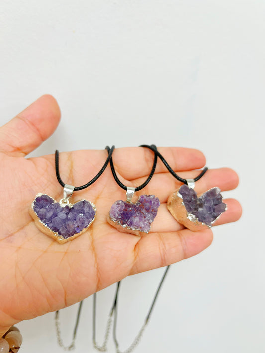 Amethyst heart Cluster Necklace