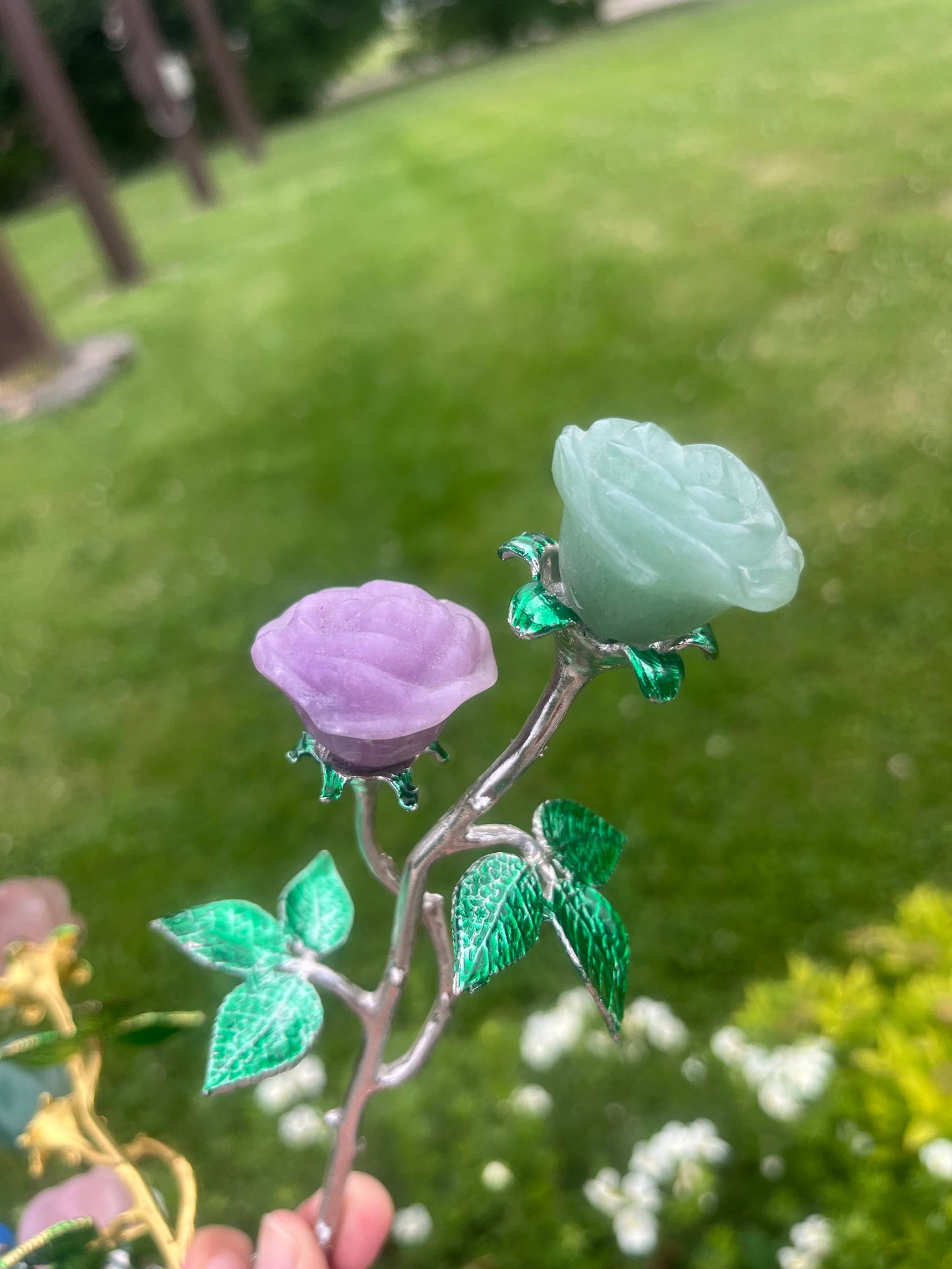 Rose Flower Gemstone with Stem
