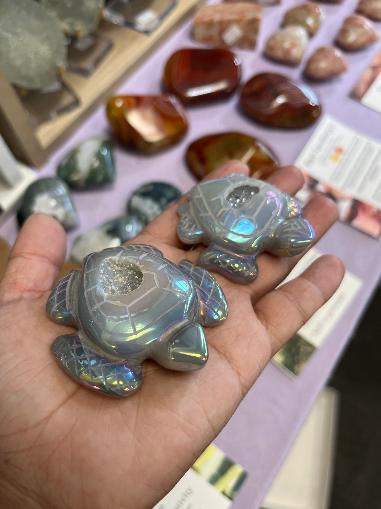 owl turtle Aura Druzy Agate Carvings