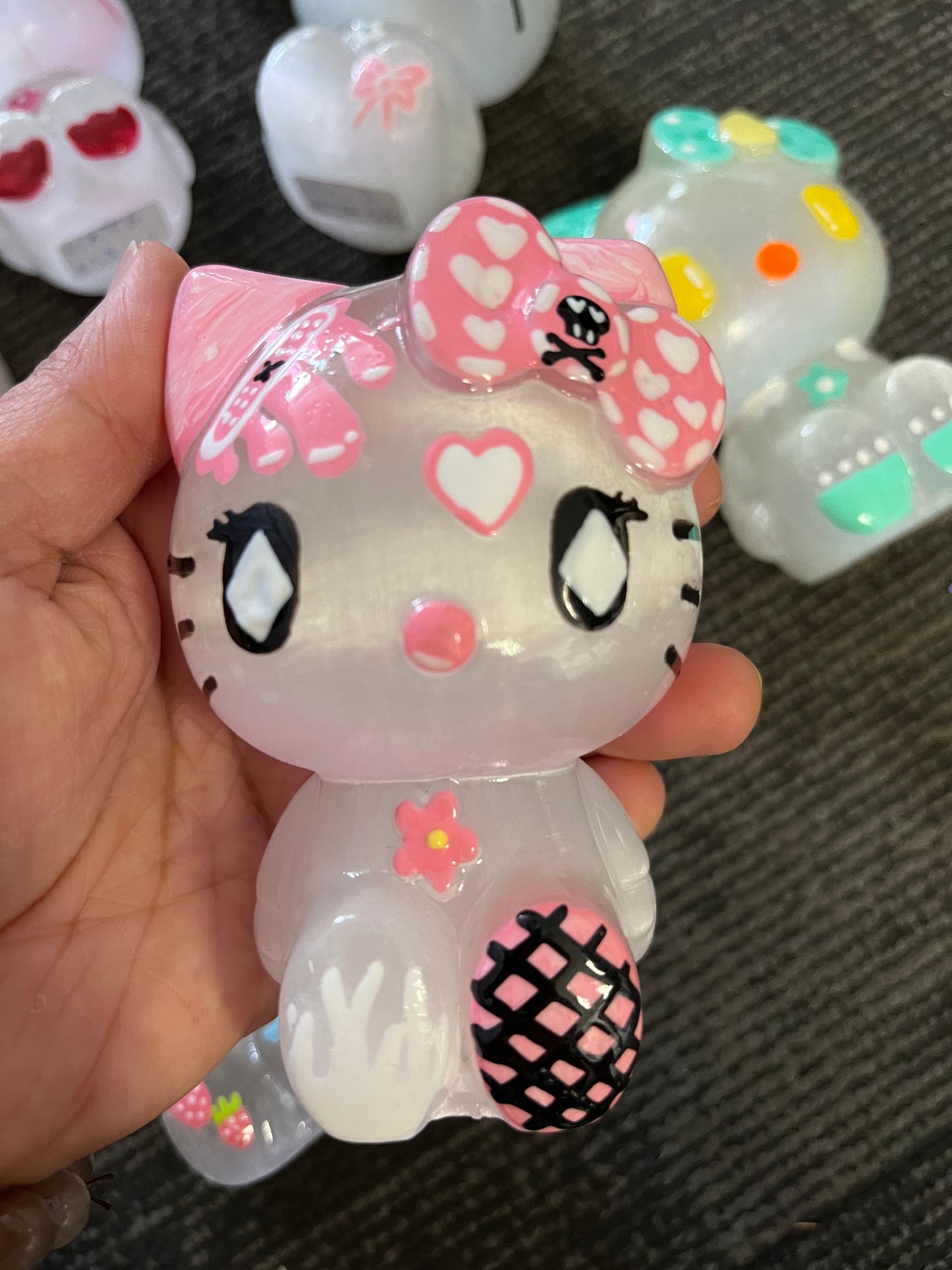Hello Kitty Selenite Hand Painted Carving