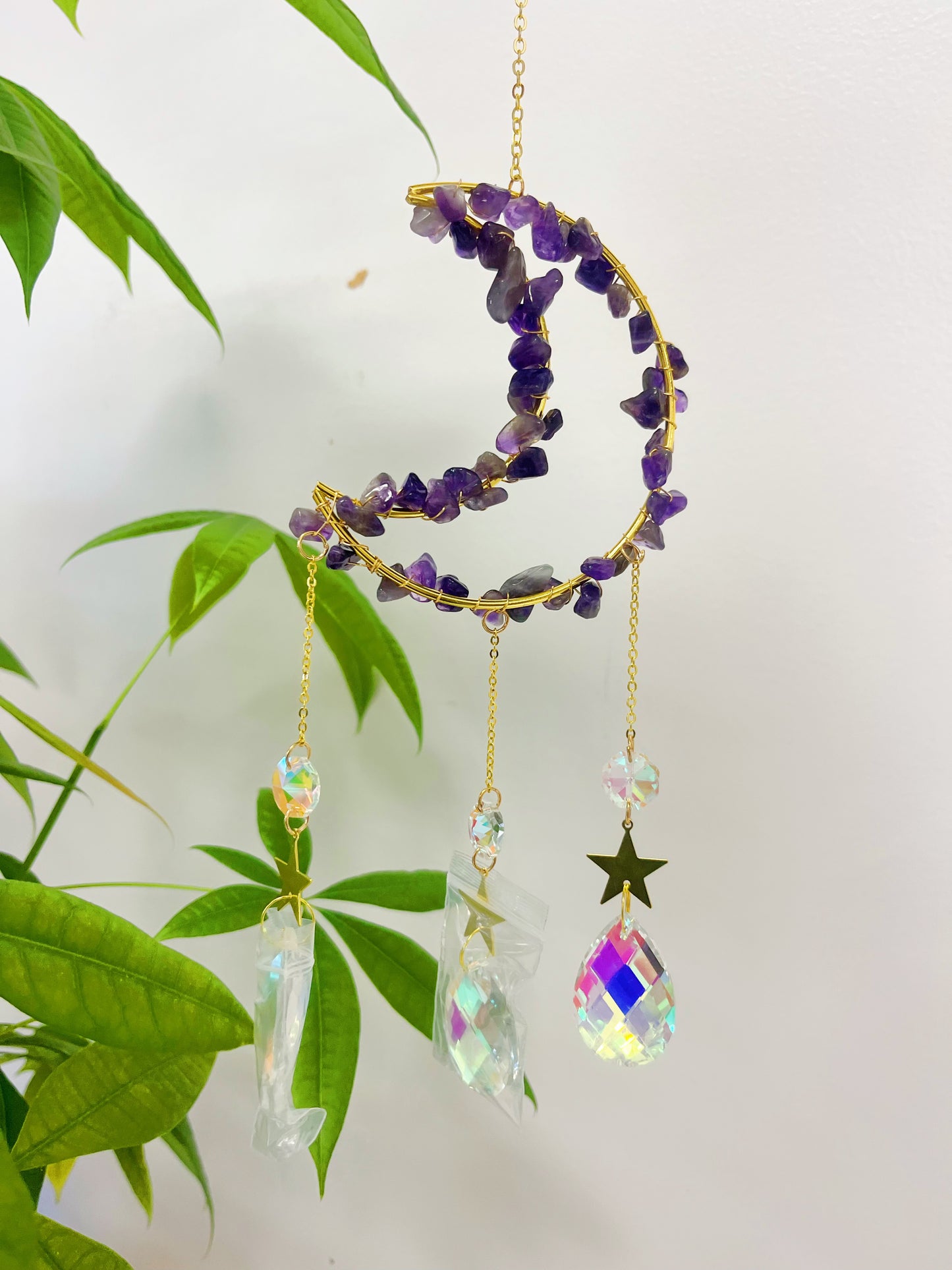 Moon Sun catcher, Crystal Suncatcher, Hanging Prism, Ornaments, Boho, Window Decor, Aurora Gemstone, Rainbow Maker, Christmas Gifts