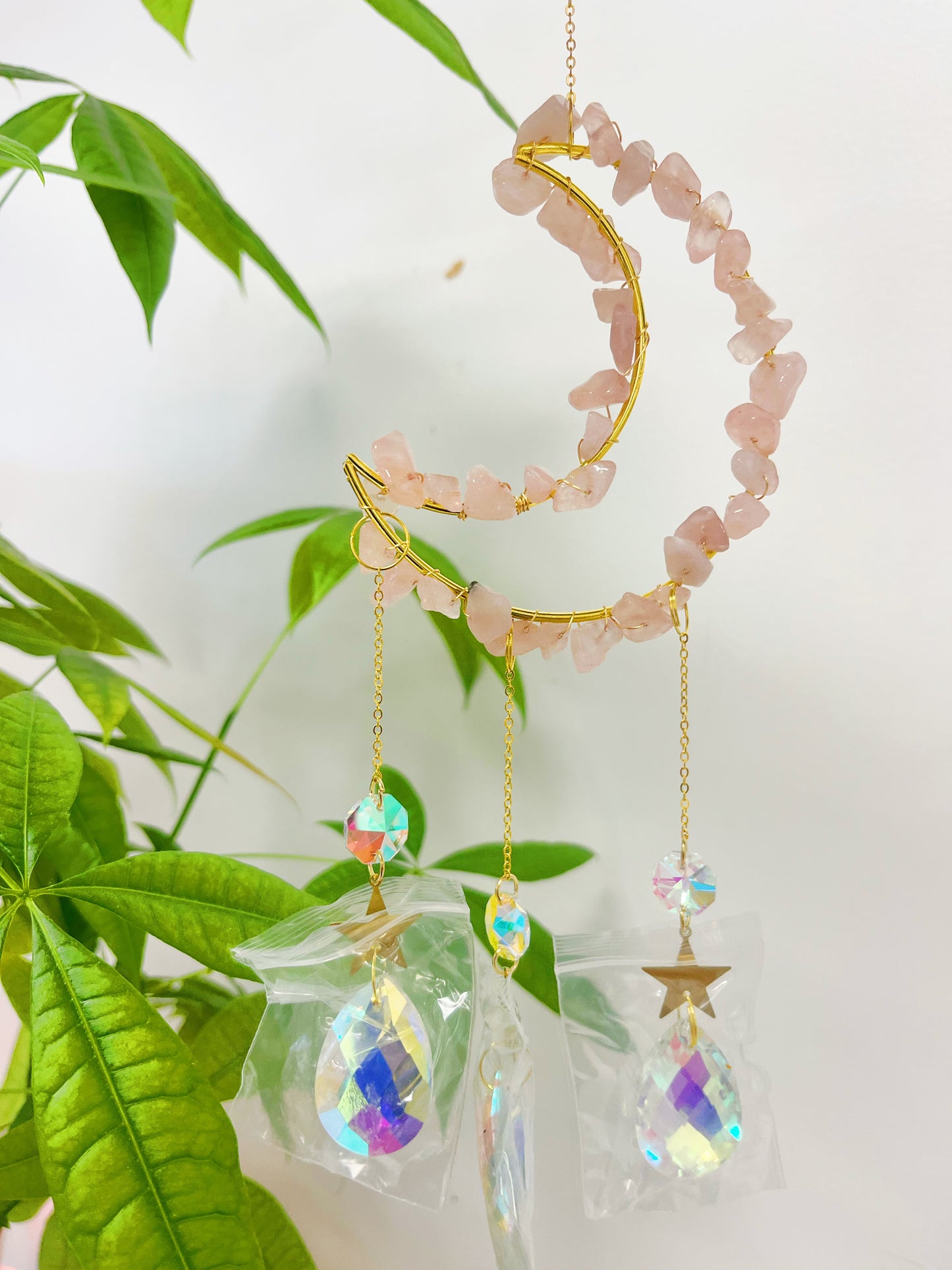Moon Sun catcher, Crystal Suncatcher, Hanging Prism, Ornaments, Boho, Window Decor, Aurora Gemstone, Rainbow Maker, Christmas Gifts