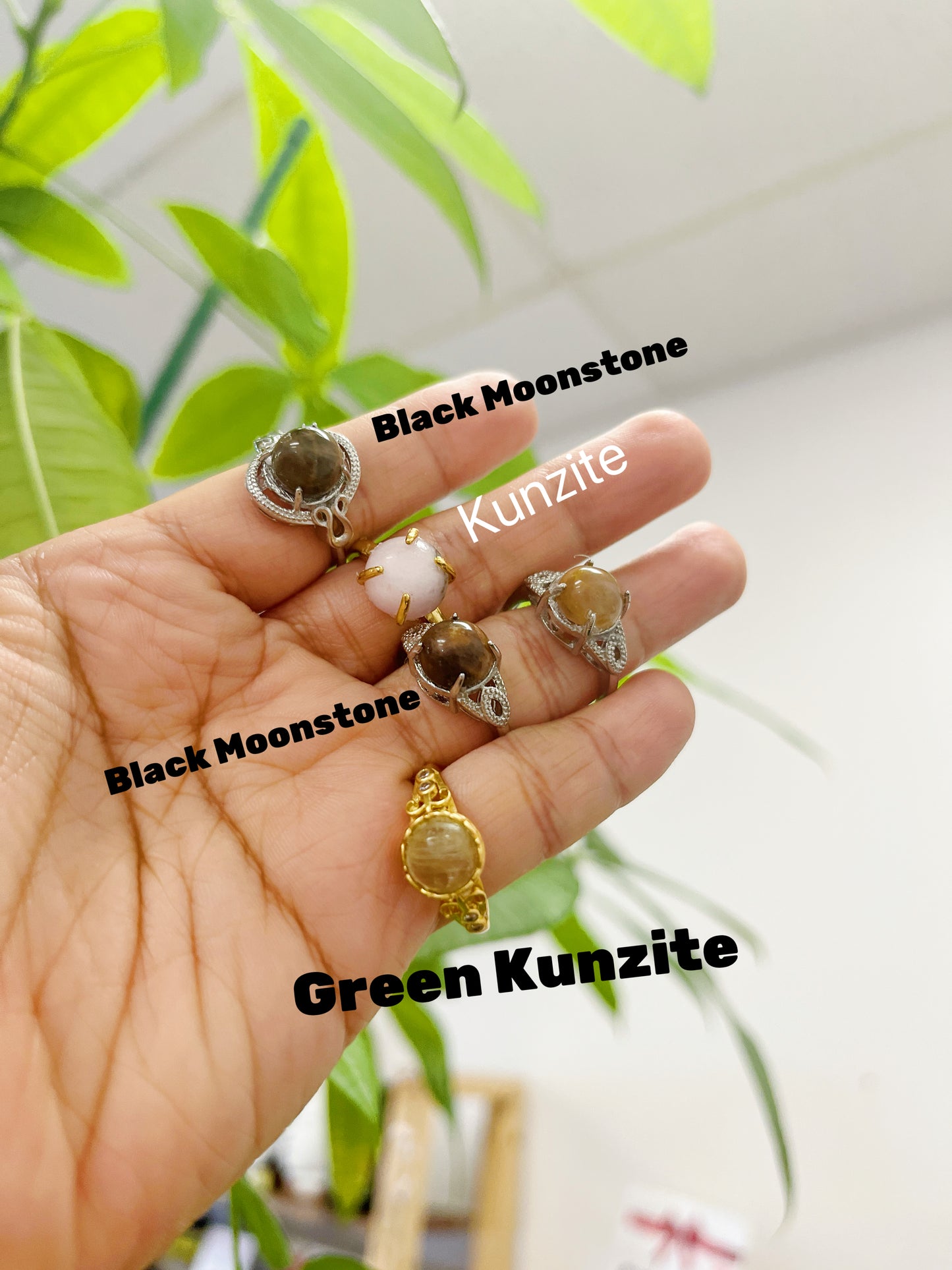 Black Moonstone Kunzite  Fluorite Handmade Ring