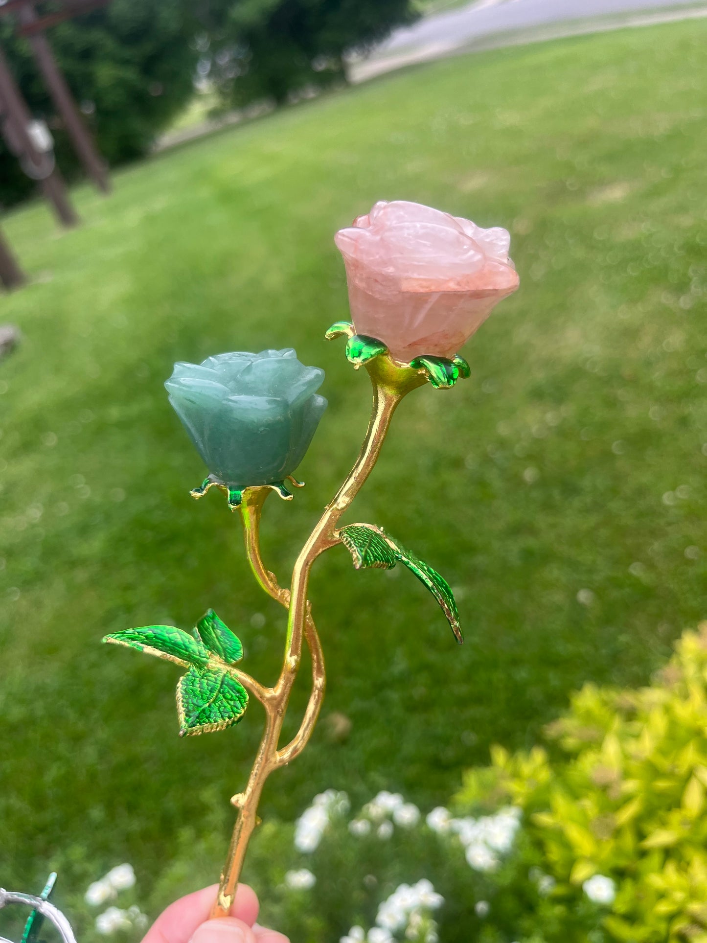Rose Flower Gemstone with Stem