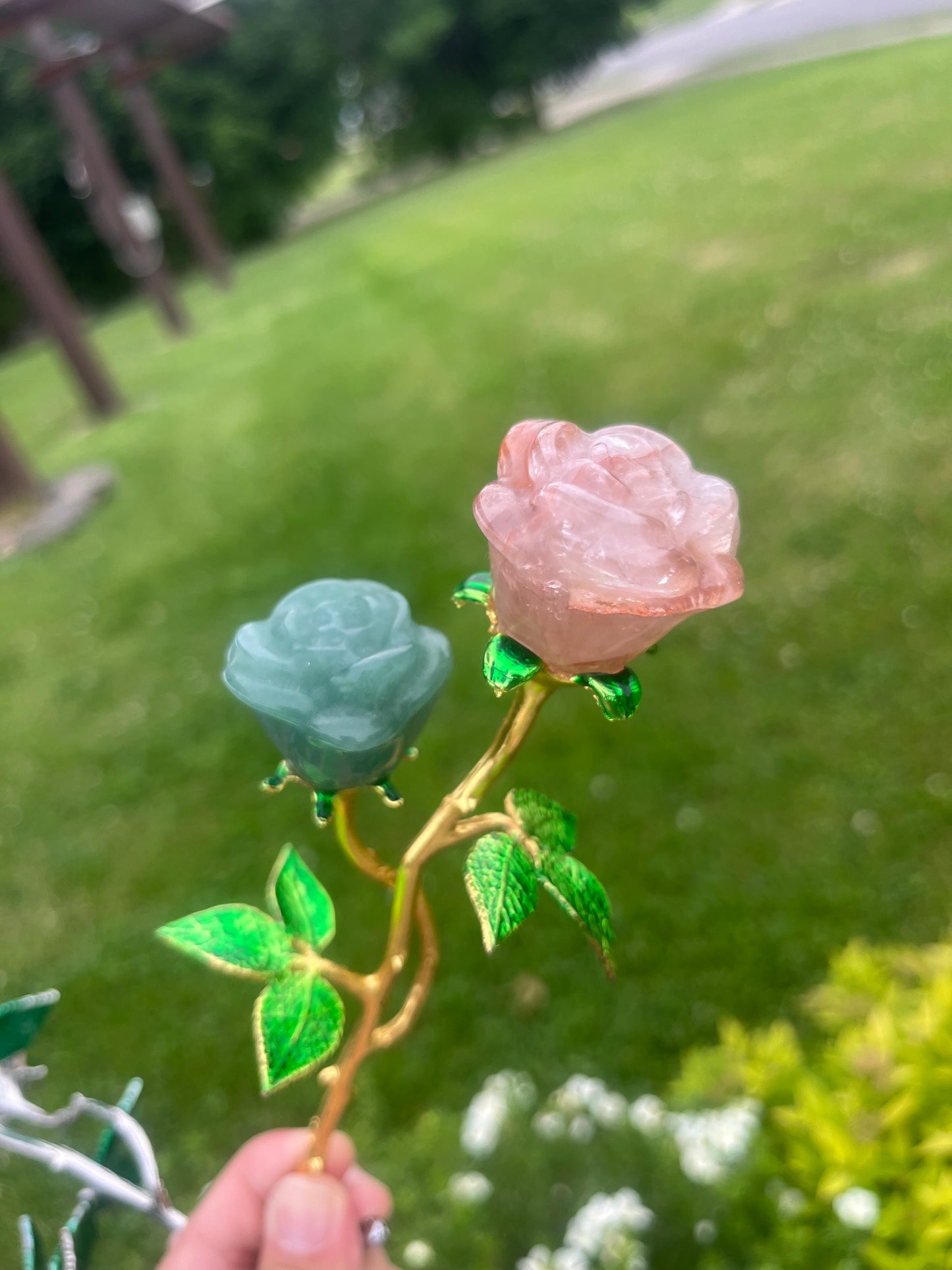 Rose Flower Gemstone with Stem