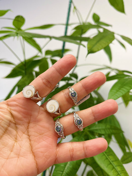 Mystic Topaz Shiva Shell Sliver Ring