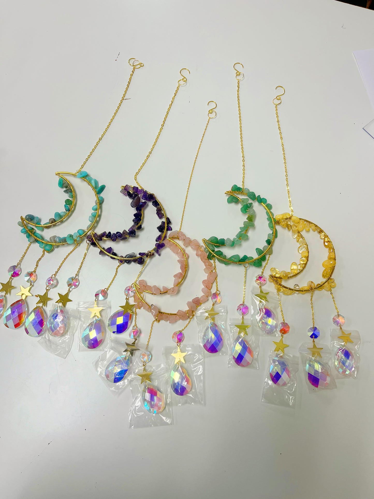 Moon Sun catcher, Crystal Suncatcher, Hanging Prism, Ornaments, Boho, Window Decor, Aurora Gemstone, Rainbow Maker, Christmas Gifts