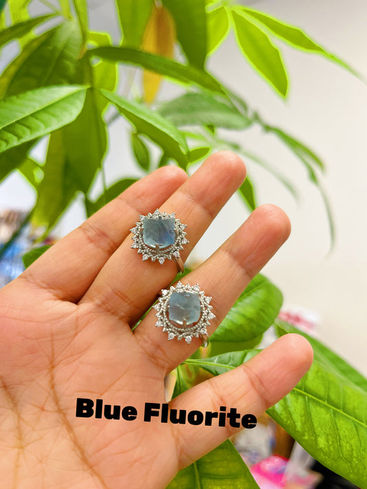 Black Moonstone Kunzite  Fluorite Handmade Ring