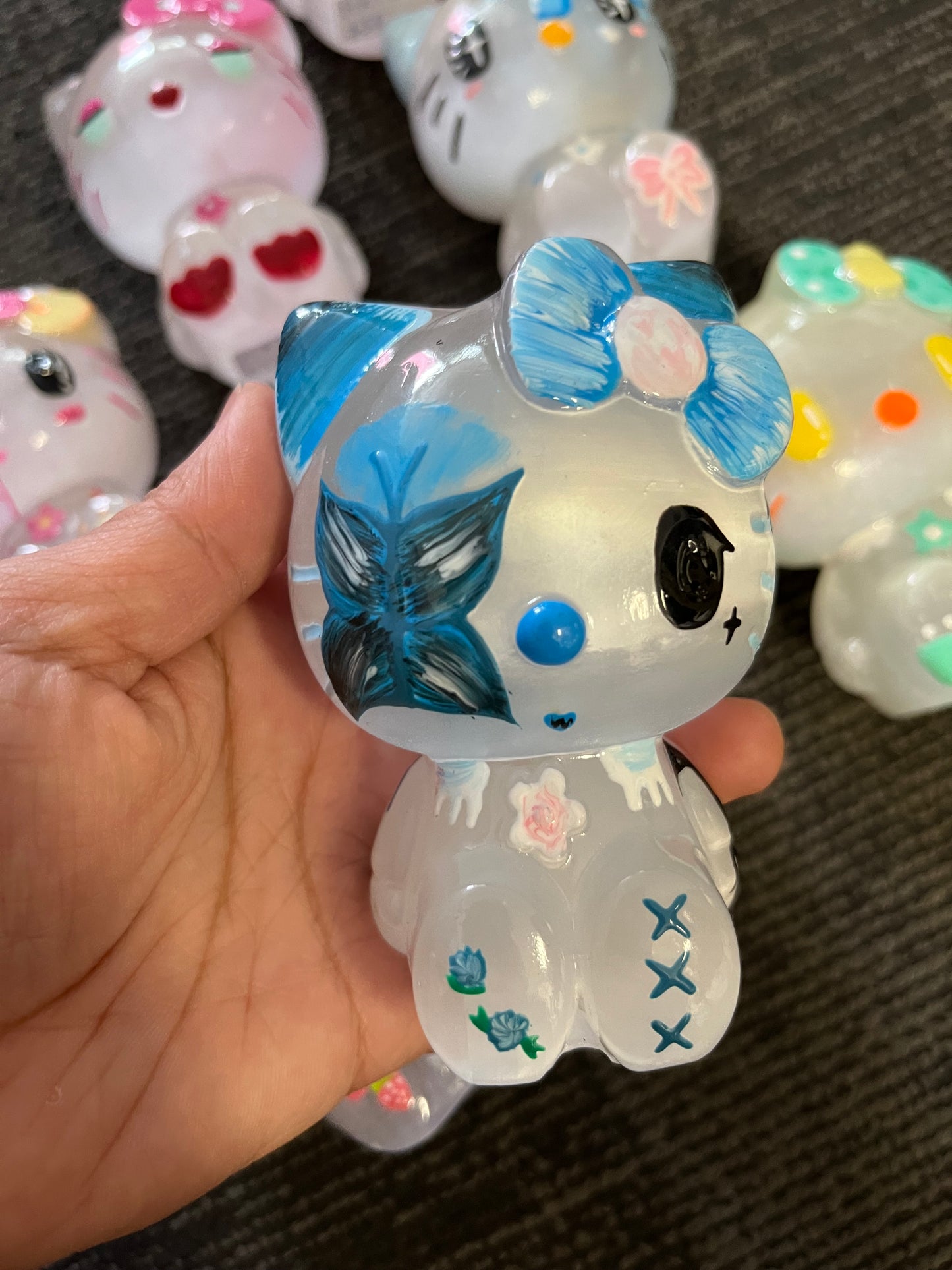 Hello Kitty Selenite Hand Painted Carving