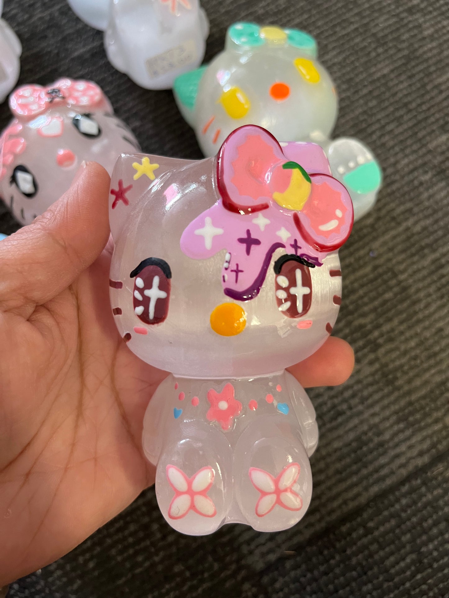 Hello Kitty Selenite Hand Painted Carving