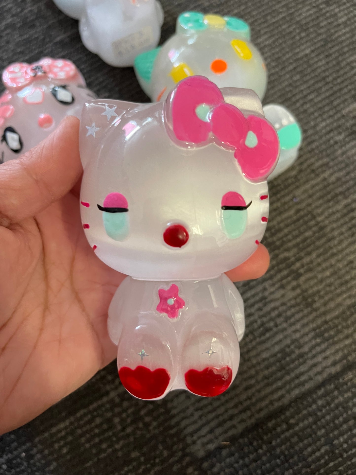 Hello Kitty Selenite Hand Painted Carving