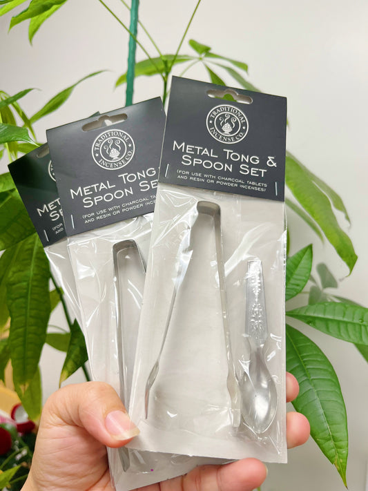 Tong and Spoon Set Resin and Charcoal