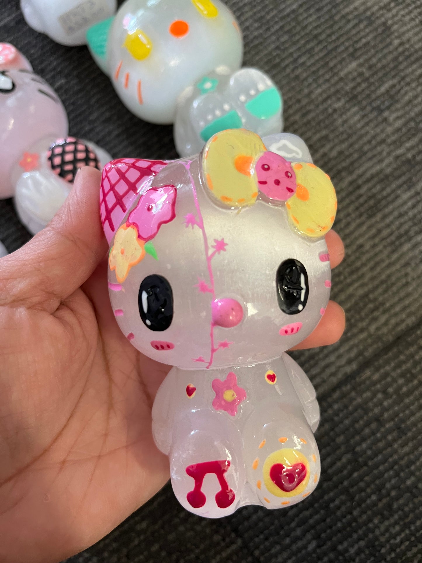Hello Kitty Selenite Hand Painted Carving