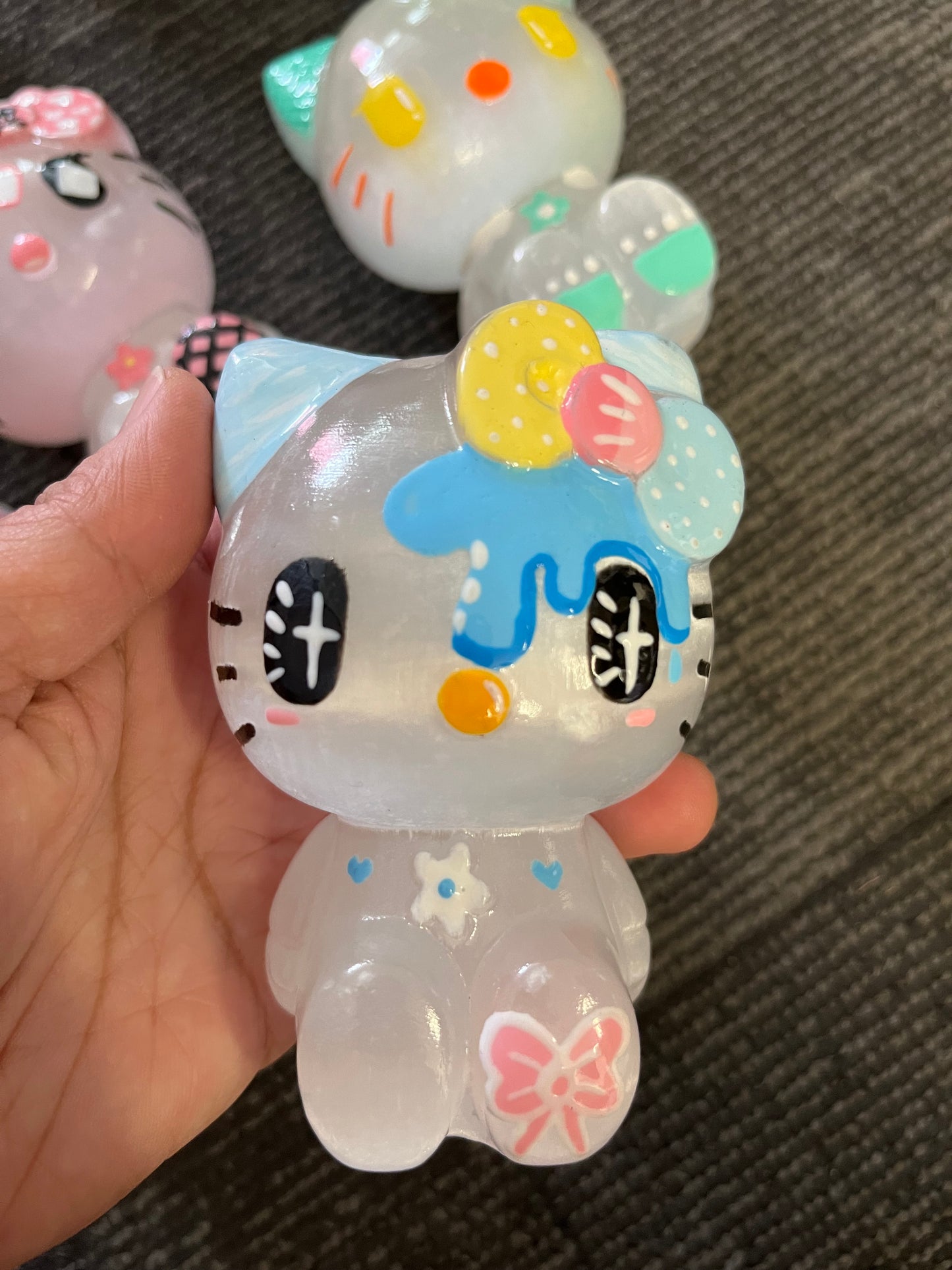 Hello Kitty Selenite Hand Painted Carving
