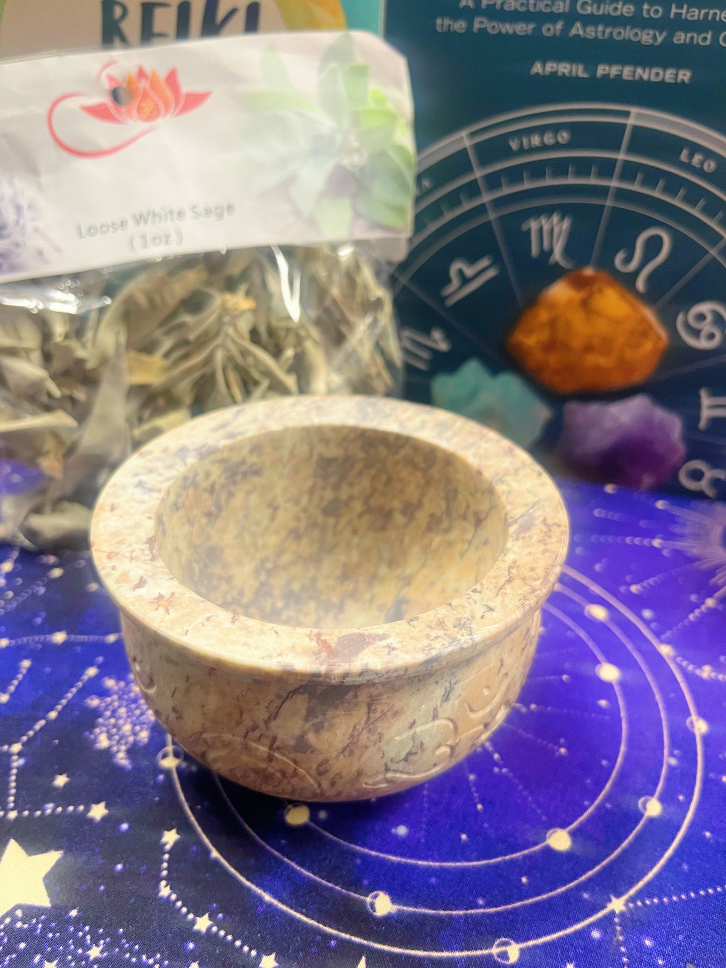 Spiral Smudge Pot Soapstone 4” D 2.5” H
