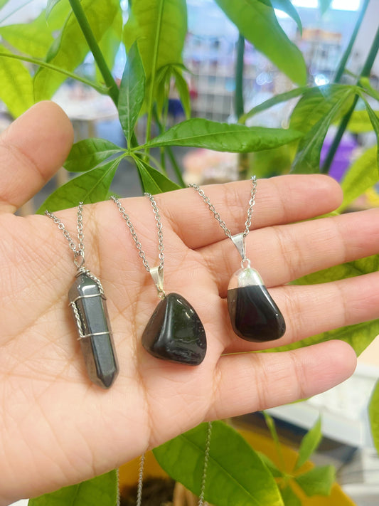 Black Onyx Black Tourmaline Hematite Necklaces