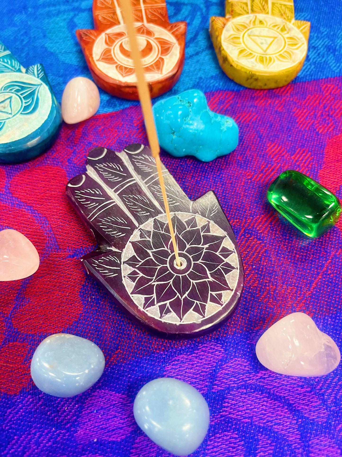 7 Chakra Hamsa Hand Soap Stone Incense Holders