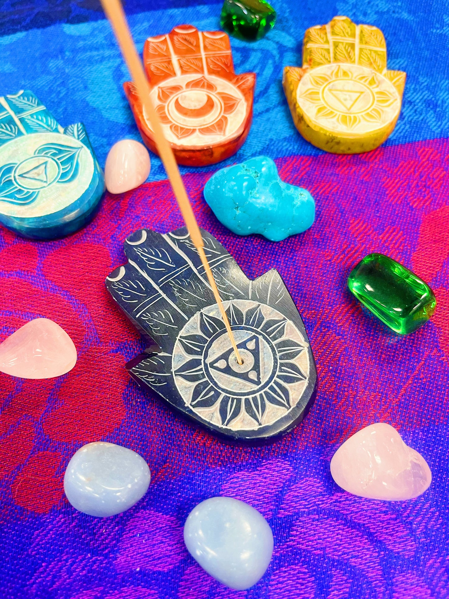7 Chakra Hamsa Hand Soap Stone Incense Holders