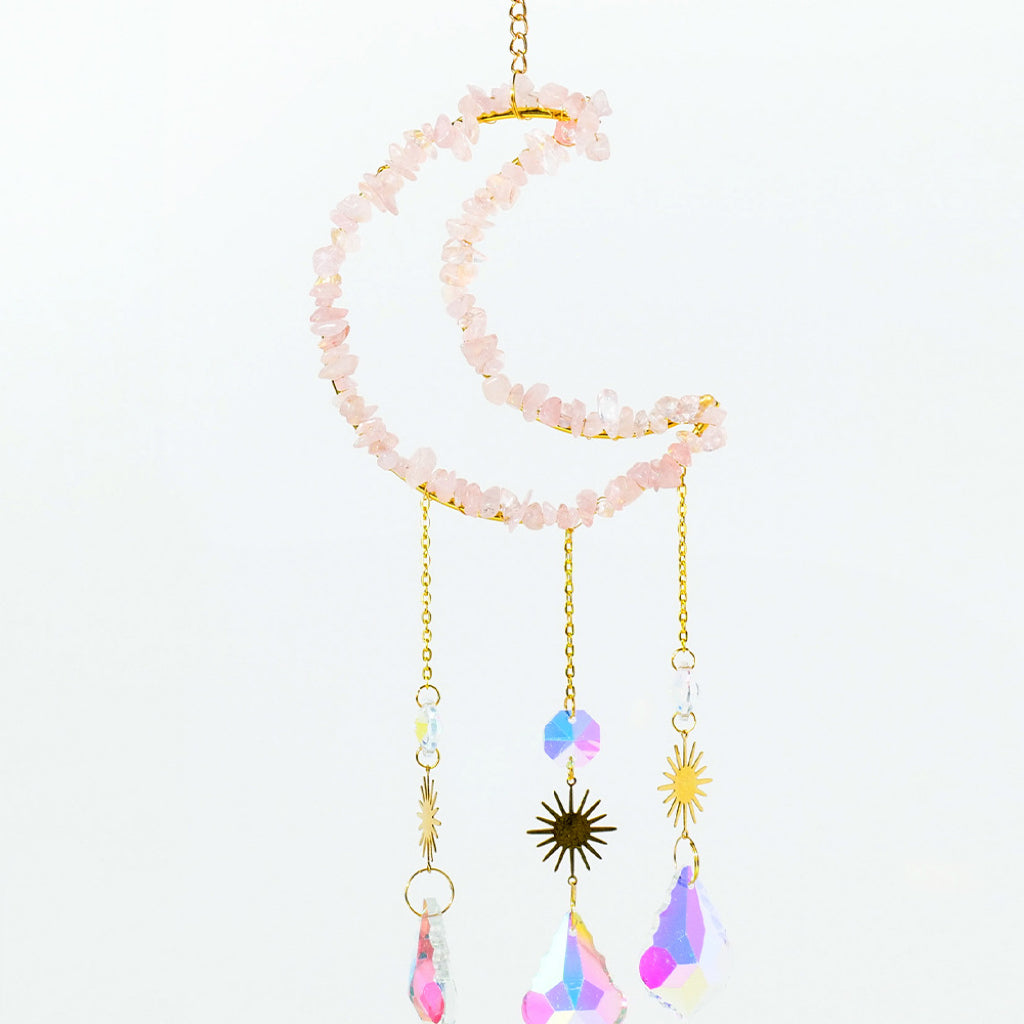 Moon Sun catcher, Crystal Suncatcher, Hanging Prism, Ornaments, Boho, Window Decor, Aurora Gemstone, Rainbow Maker, Christmas Gifts