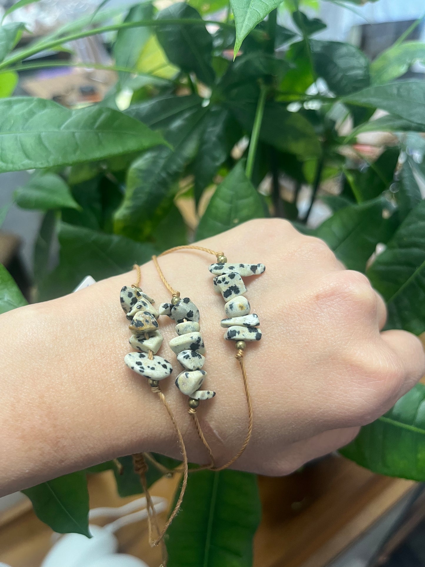 Crystal Chip Tan Woven Bracelet
