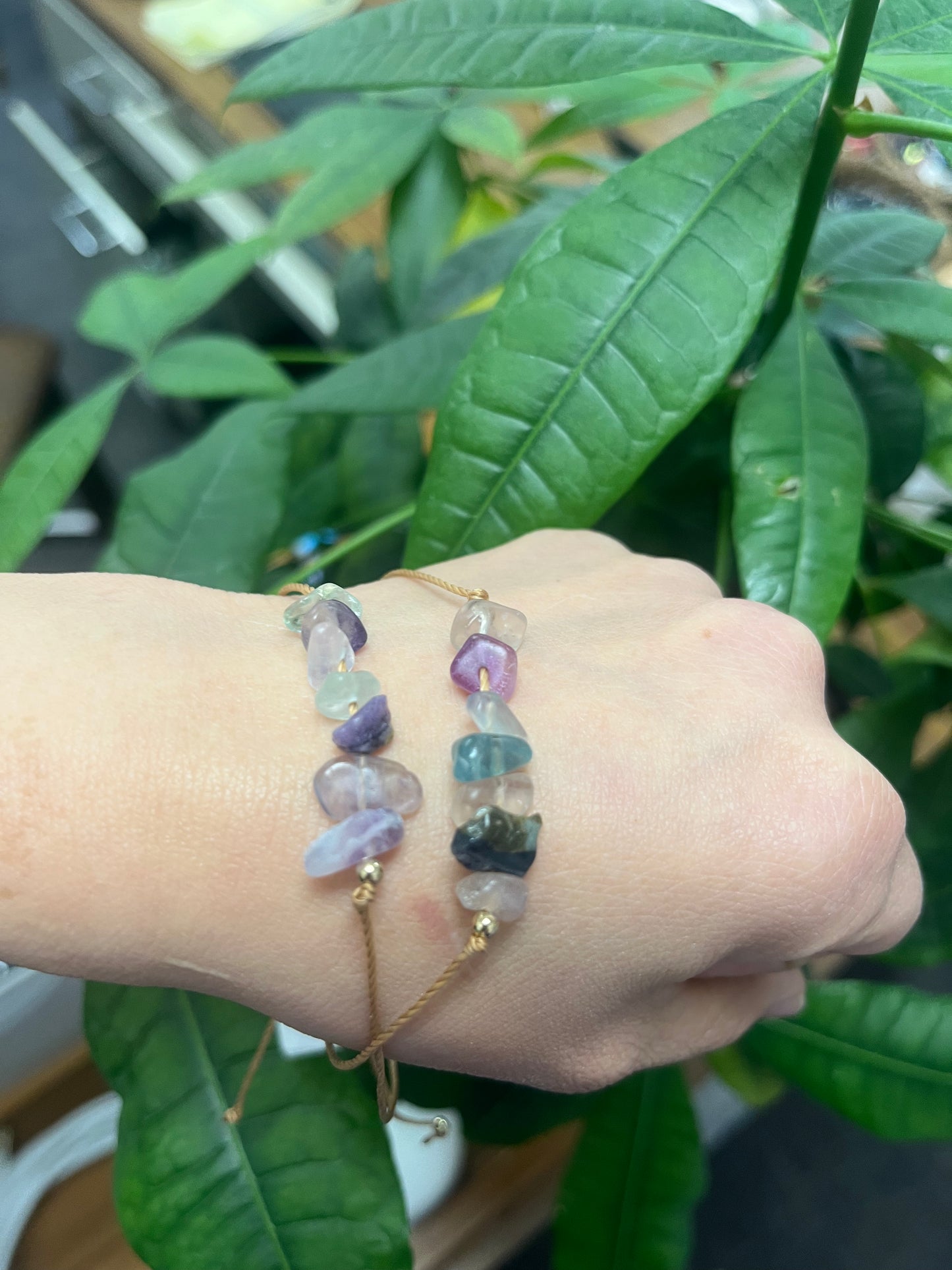 Crystal Chip Tan Woven Bracelet
