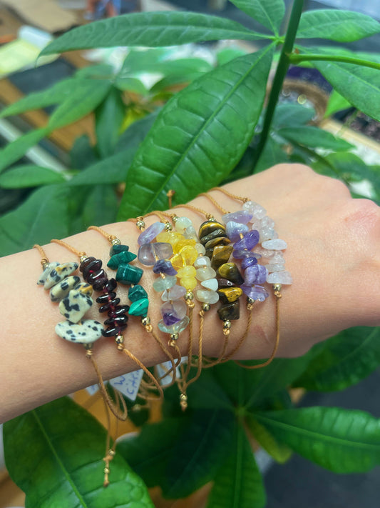 Crystal Chip Tan Woven Bracelet