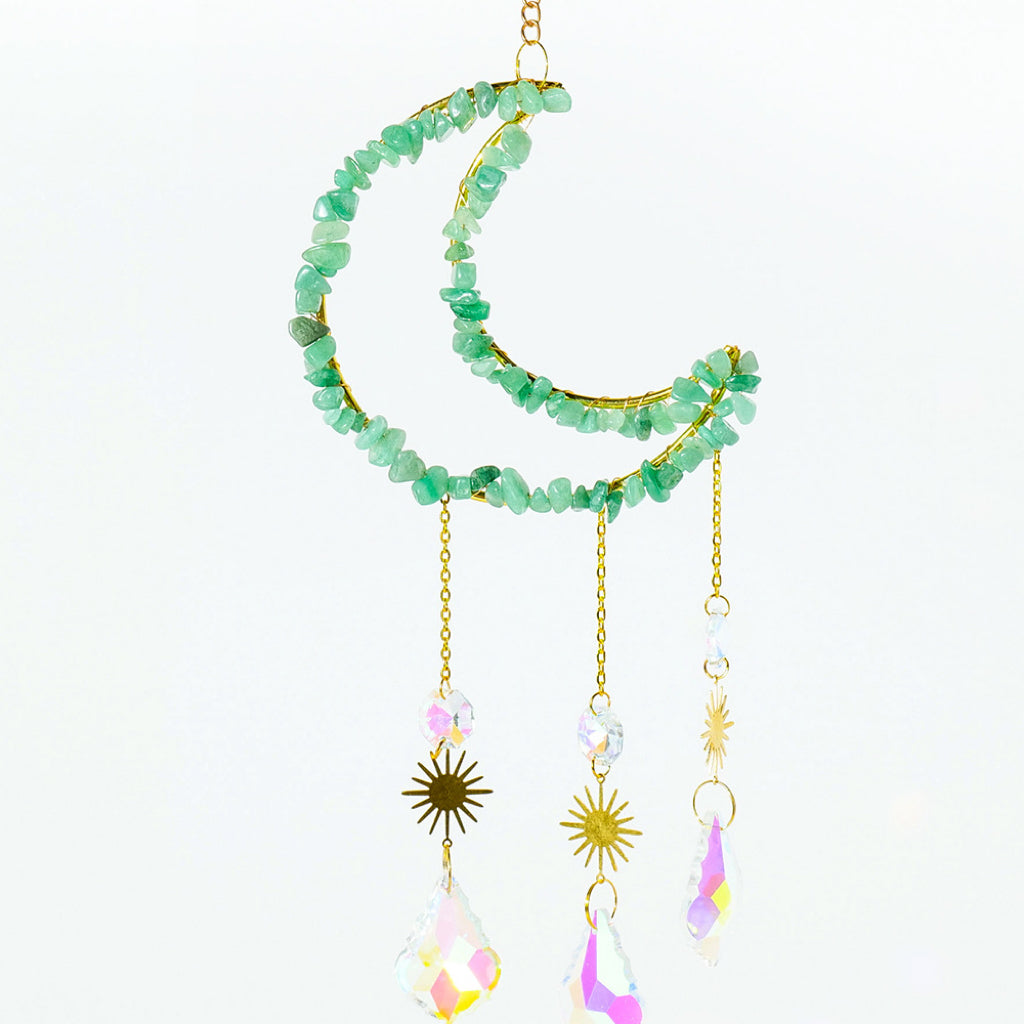 Moon Sun catcher, Crystal Suncatcher, Hanging Prism, Ornaments, Boho, Window Decor, Aurora Gemstone, Rainbow Maker, Christmas Gifts