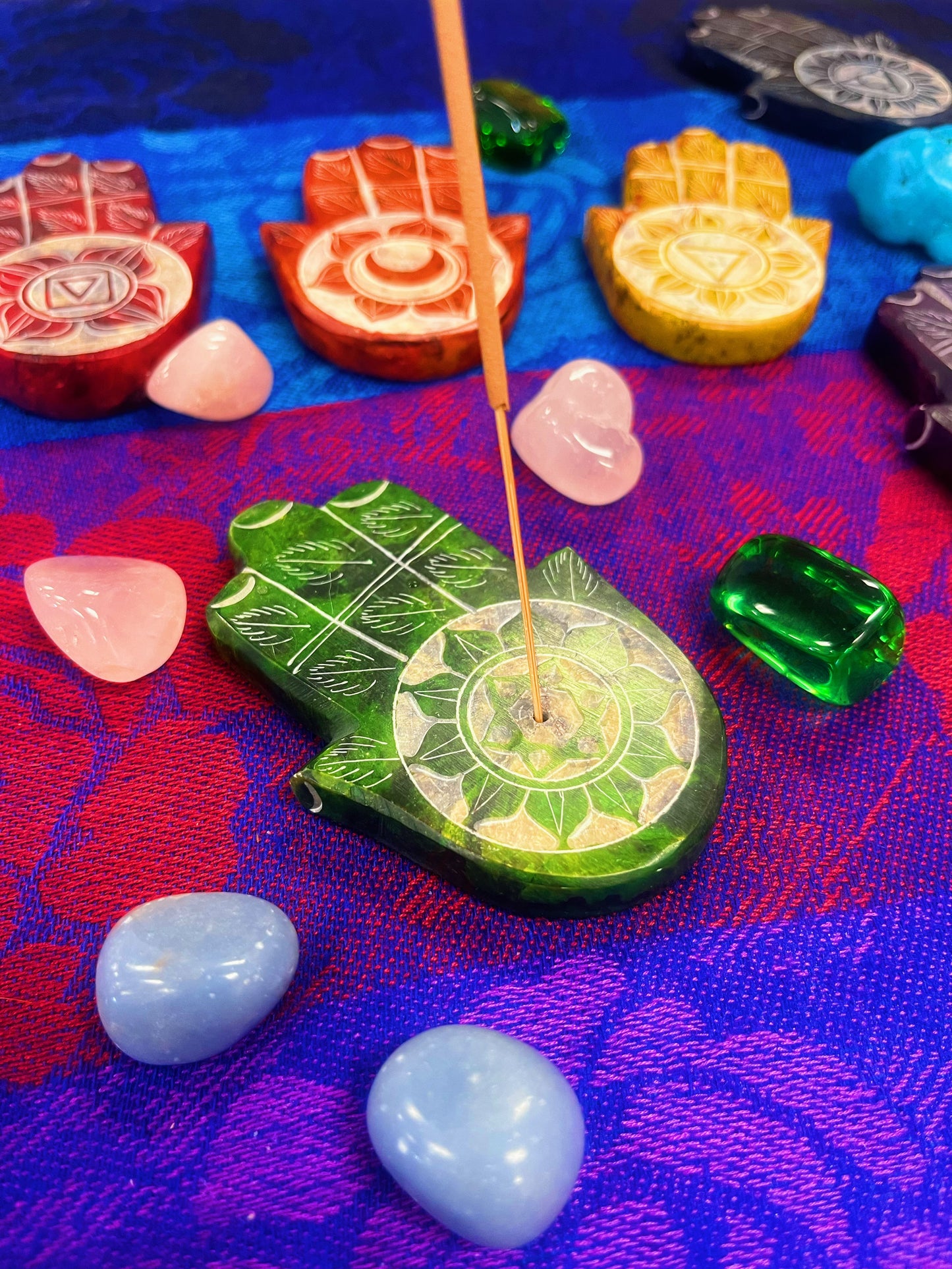 7 Chakra Hamsa Hand Soap Stone Incense Holders