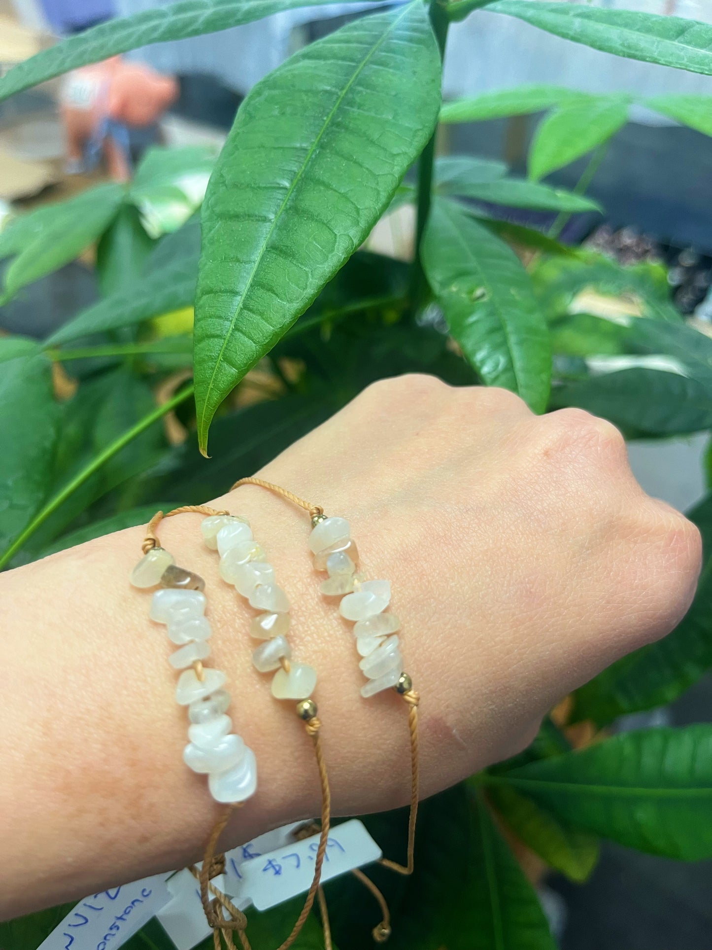Crystal Chip Tan Woven Bracelet