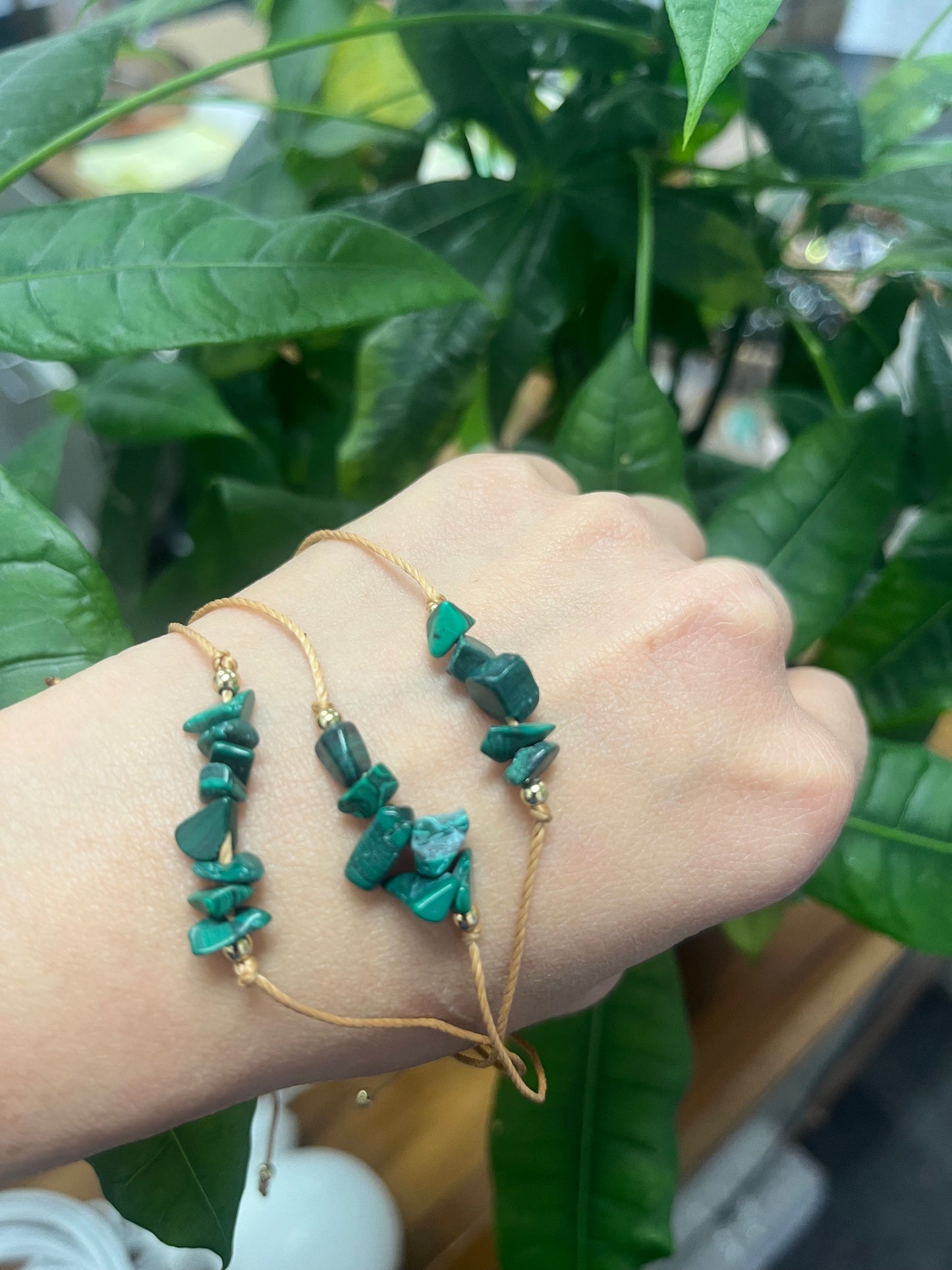 Crystal Chip Tan Woven Bracelet