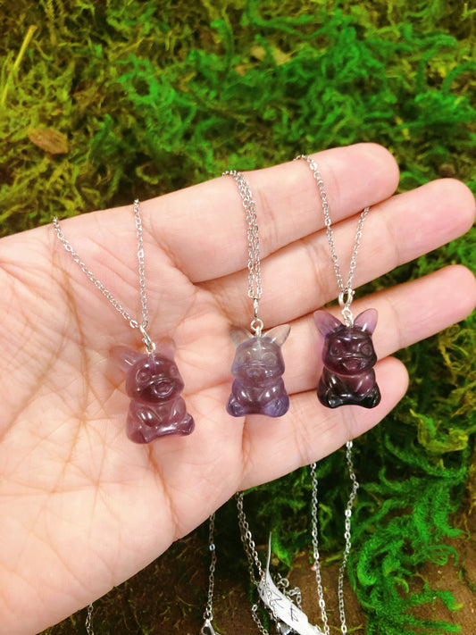 Rainbow Fluorite Pikachu Necklace
