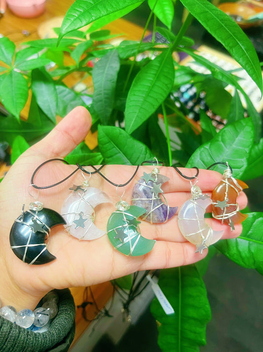 Moon with Stars Handmade Necklace