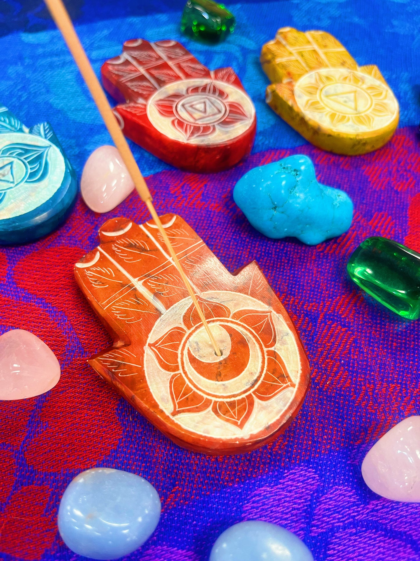 7 Chakra Hamsa Hand Soap Stone Incense Holders