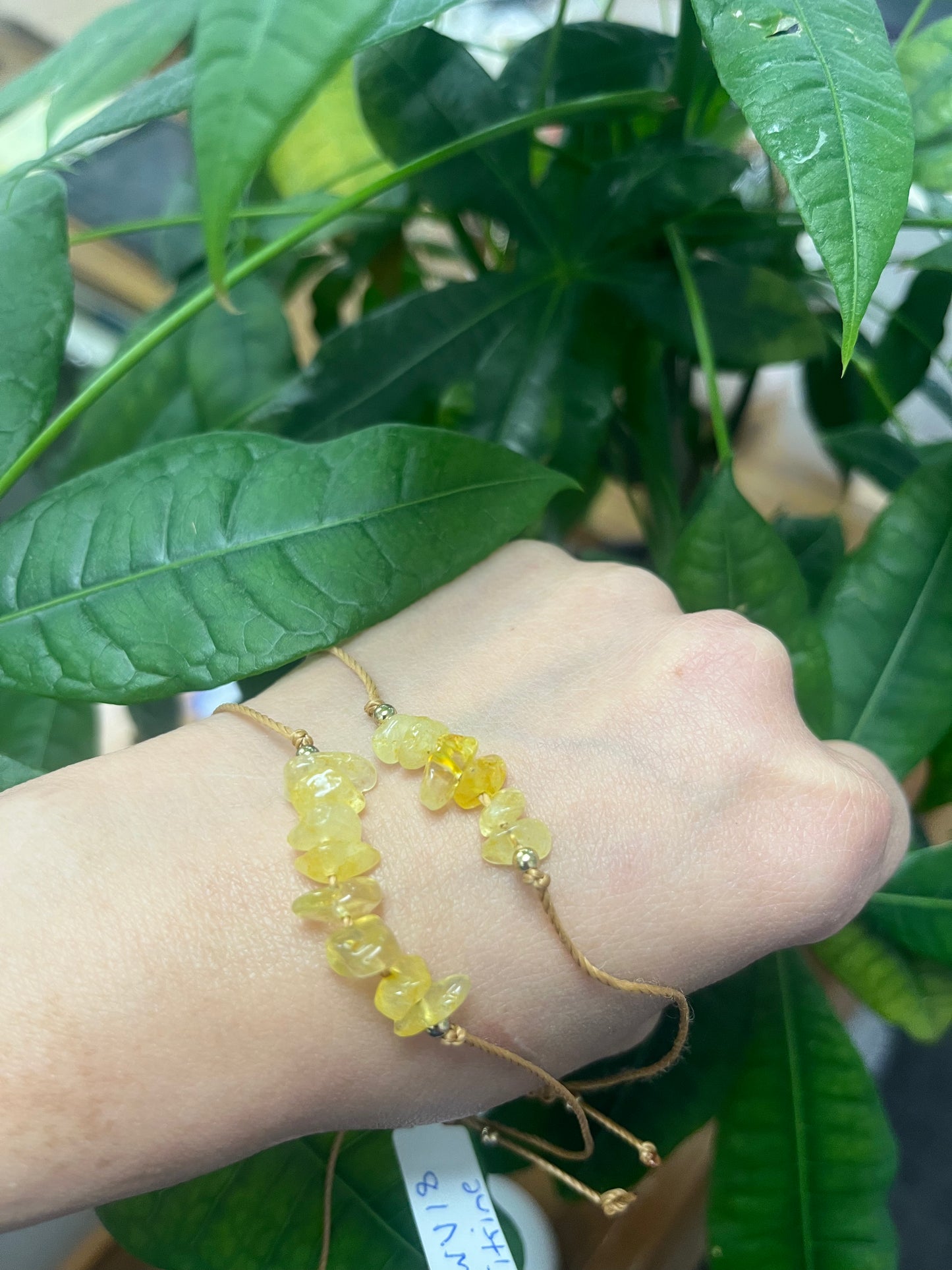 Crystal Chip Tan Woven Bracelet