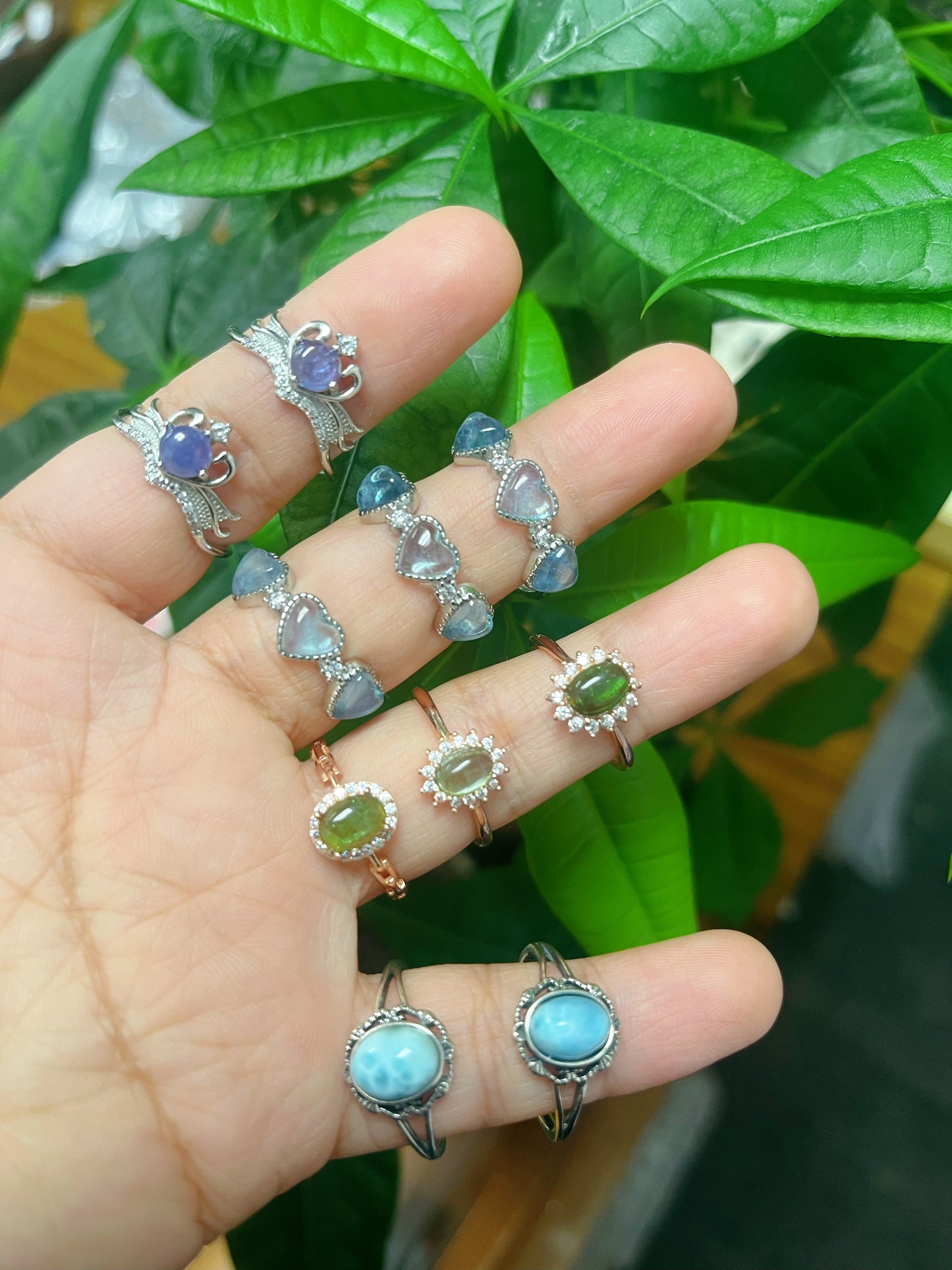 Tanzanite aquamarine Jade Sterling Silver ring