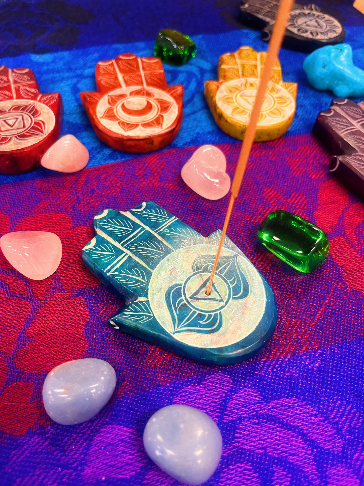 7 Chakra Hamsa Hand Soap Stone Incense Holders