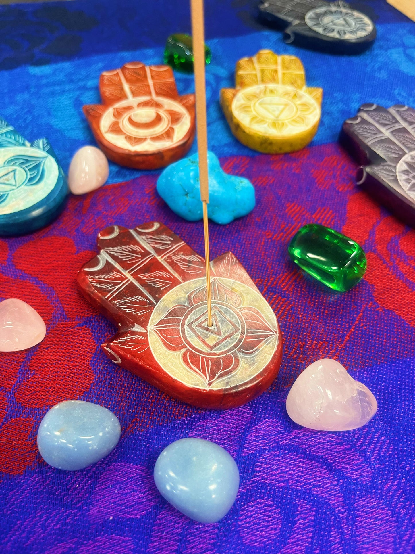 7 Chakra Hamsa Hand Soap Stone Incense Holders
