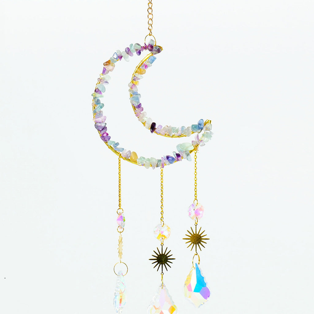 Moon Sun catcher, Crystal Suncatcher, Hanging Prism, Ornaments, Boho, Window Decor, Aurora Gemstone, Rainbow Maker, Christmas Gifts