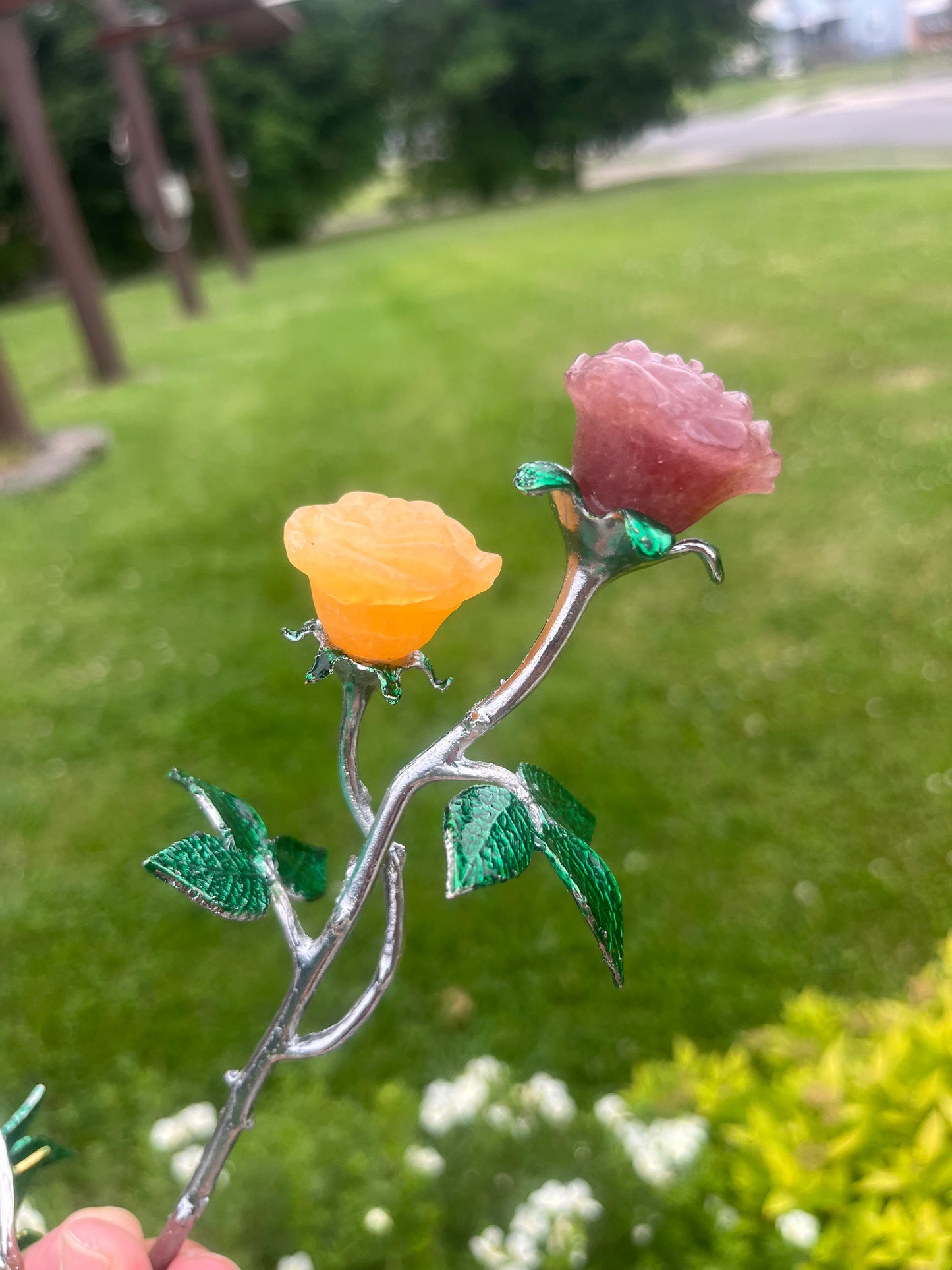 Rose Flower Gemstone with Stem