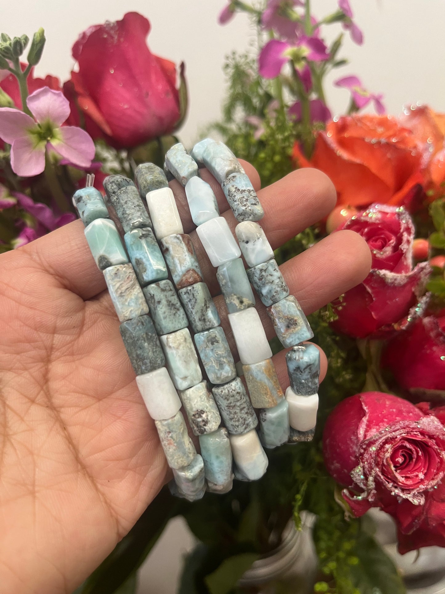 Larimar Bracelet Cylinder Bead