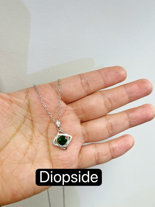 Diopside Sliver Pendant Necklace