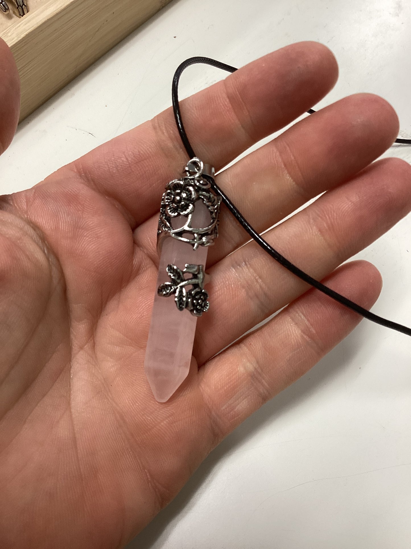 Crystal Point Necklace with Rose