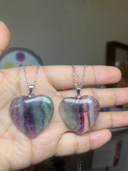 Heart Rainbow Fluorite Heart Necklace