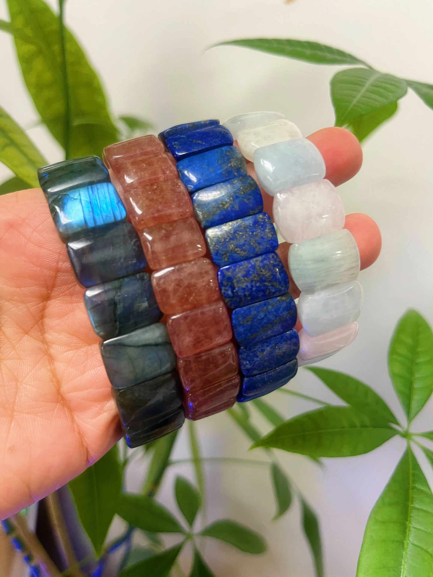 Broad Bead Bracelet Labradorite lapis strawberry Quartz morganite