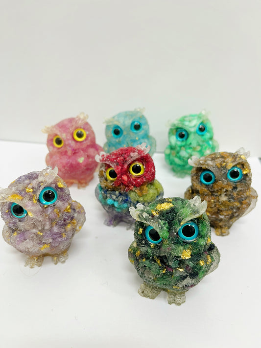 Owl Crystal Chips Resin Owl handmade