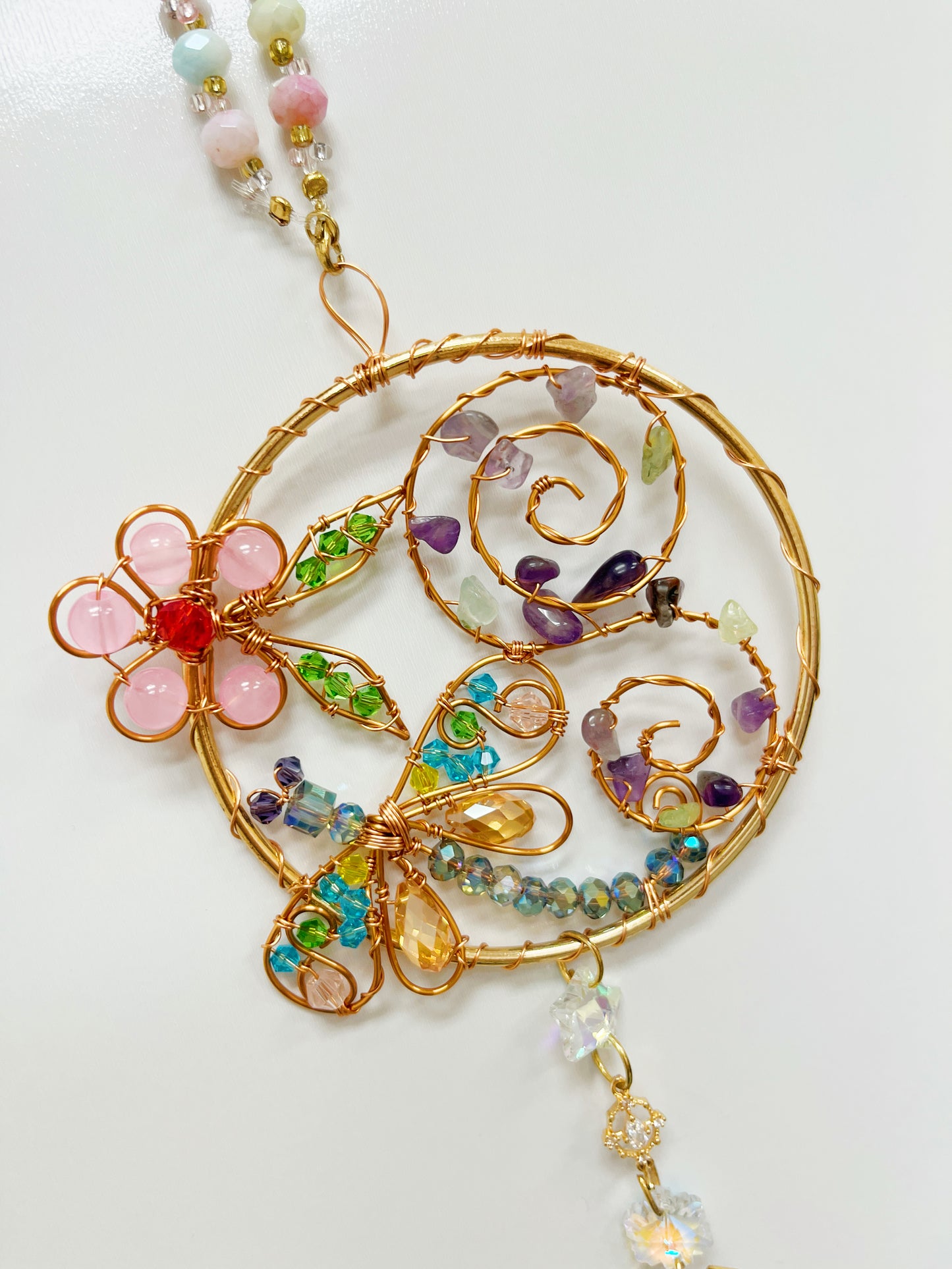K9 Crystal and amethyst wire wrapped garden feel sun Catcher