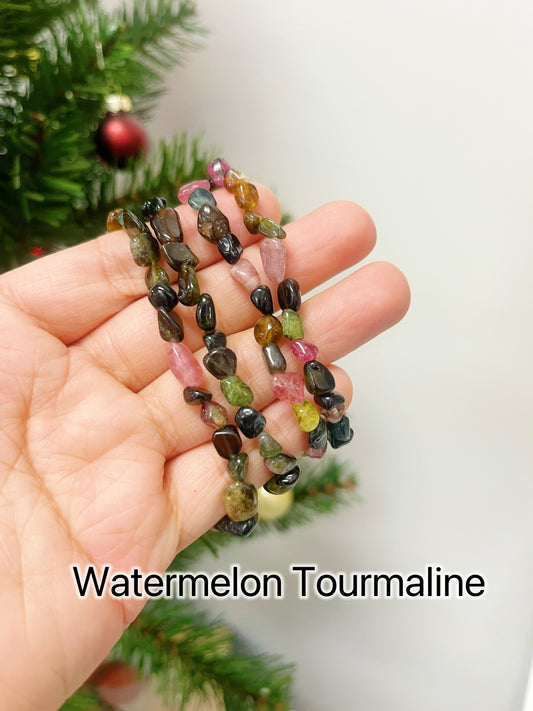 Watermelon Tourmaline Pebble Bracelet