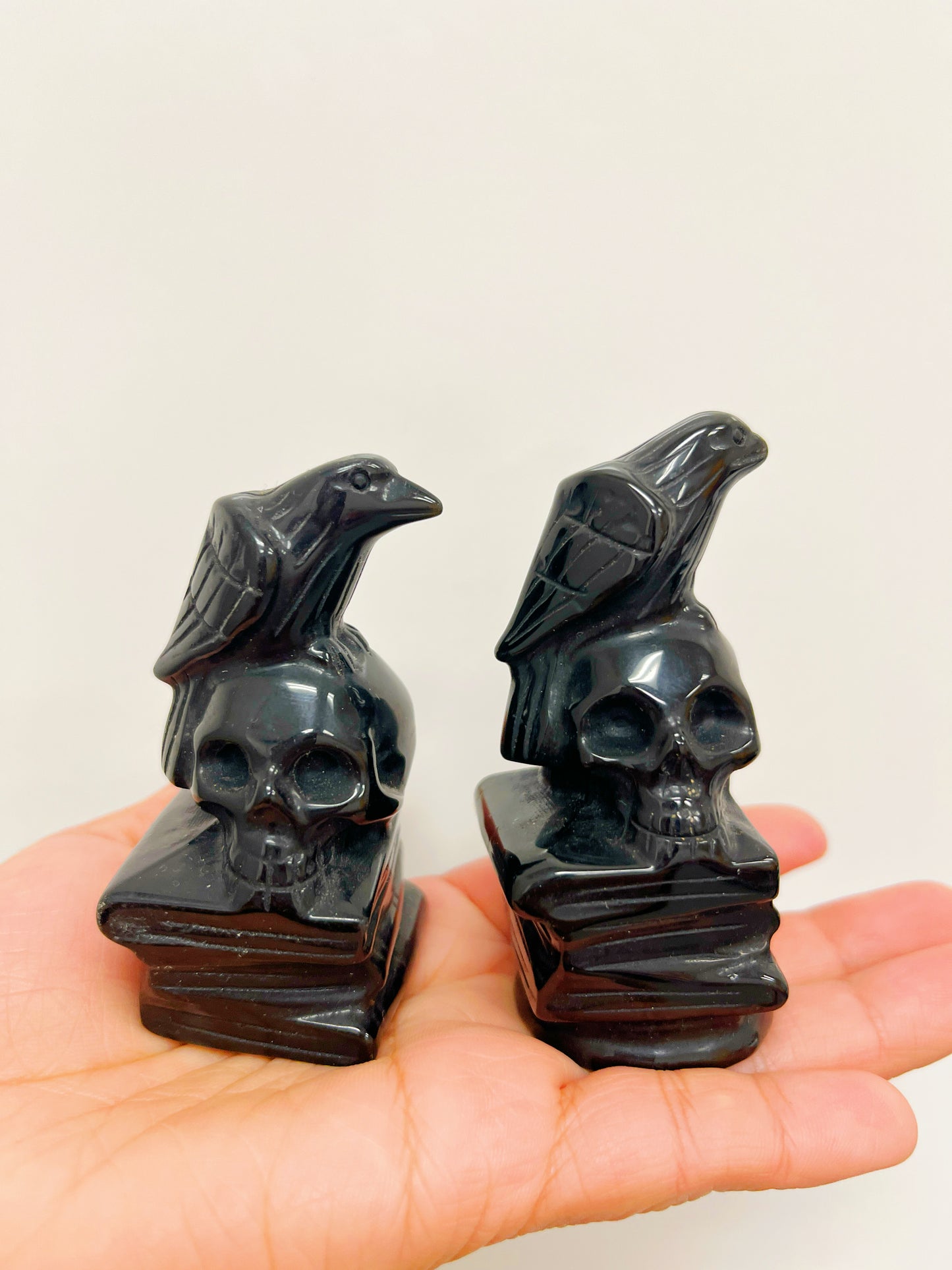 Raven with Skull Black Obsidian
