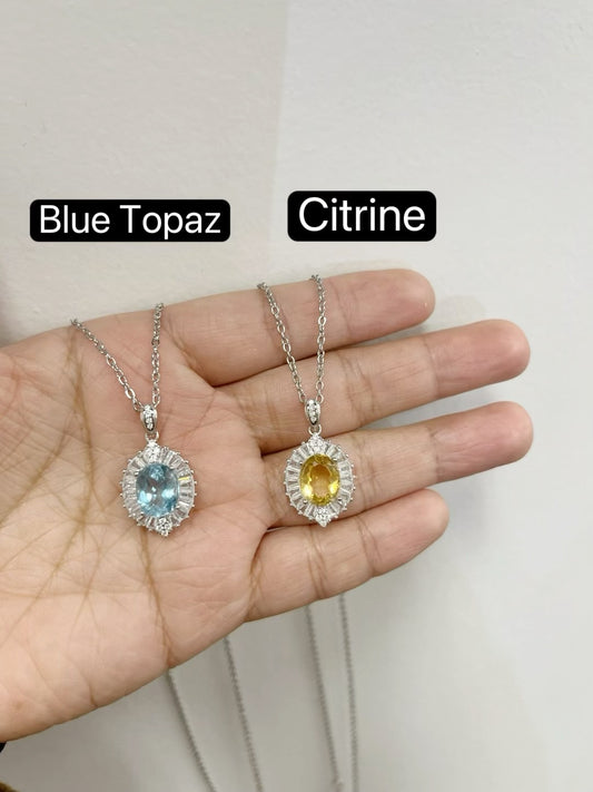 Slivers Blue topaz Citrine Necklace