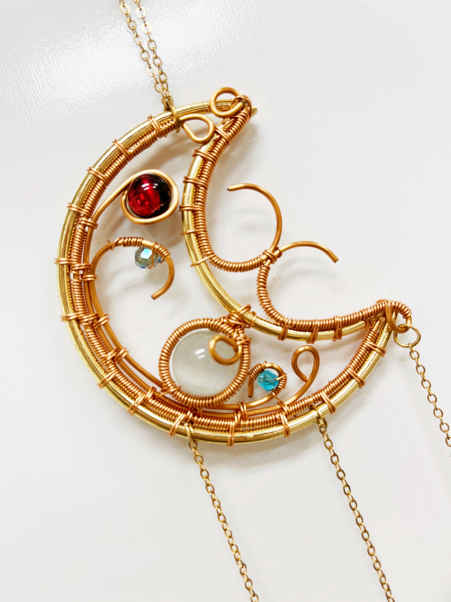 Selenite Amethyst agate Wire wrapped moon shape sun Catcher